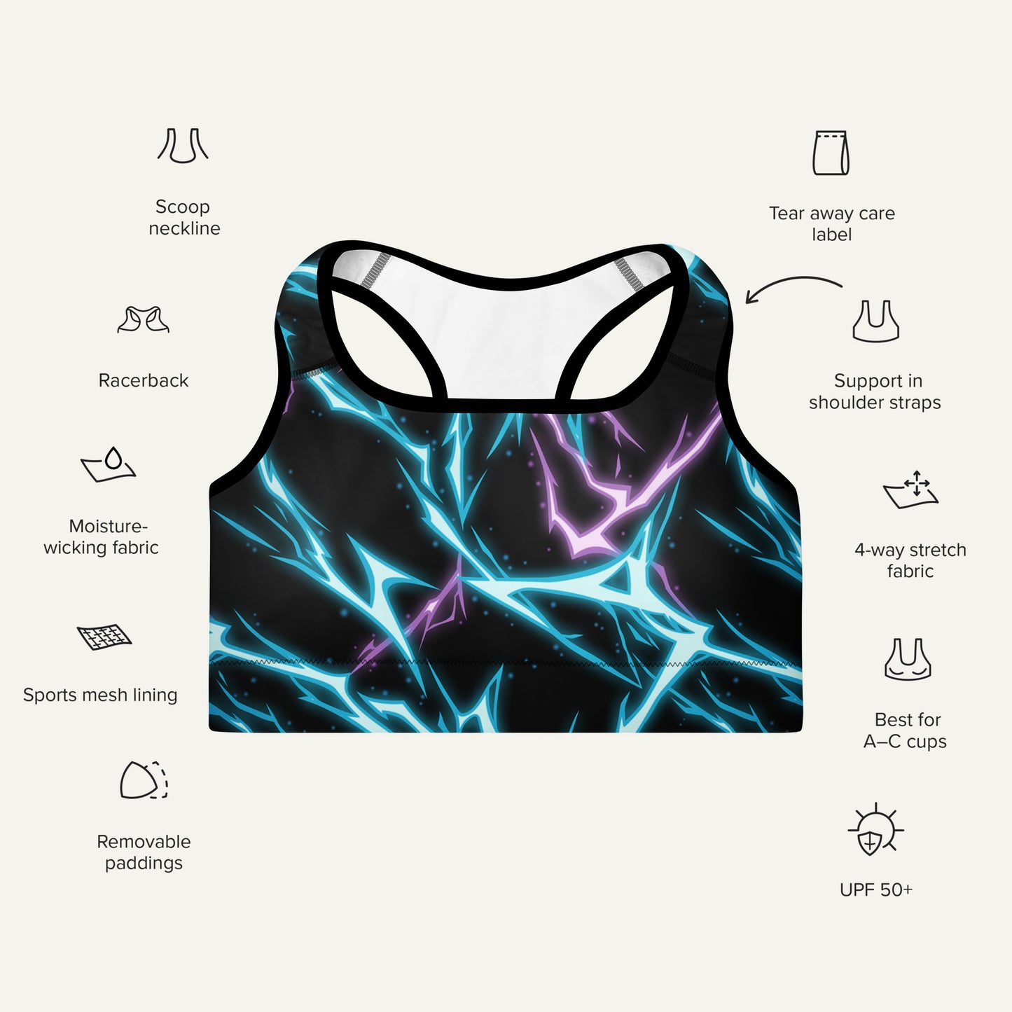 Electric Lightning Padded Sports Bra