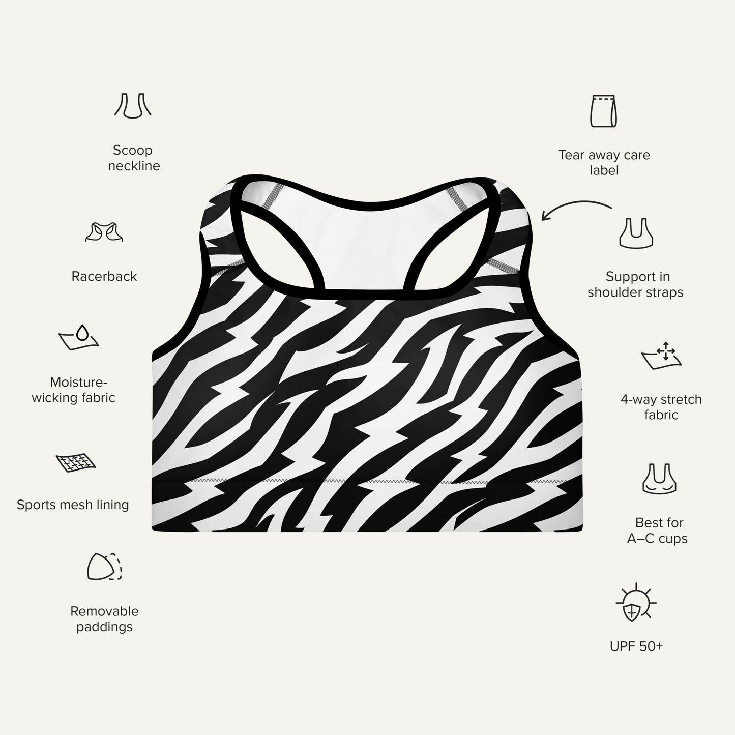 Electric Zebra Padded Sports Bra - Ministry of Sweat
