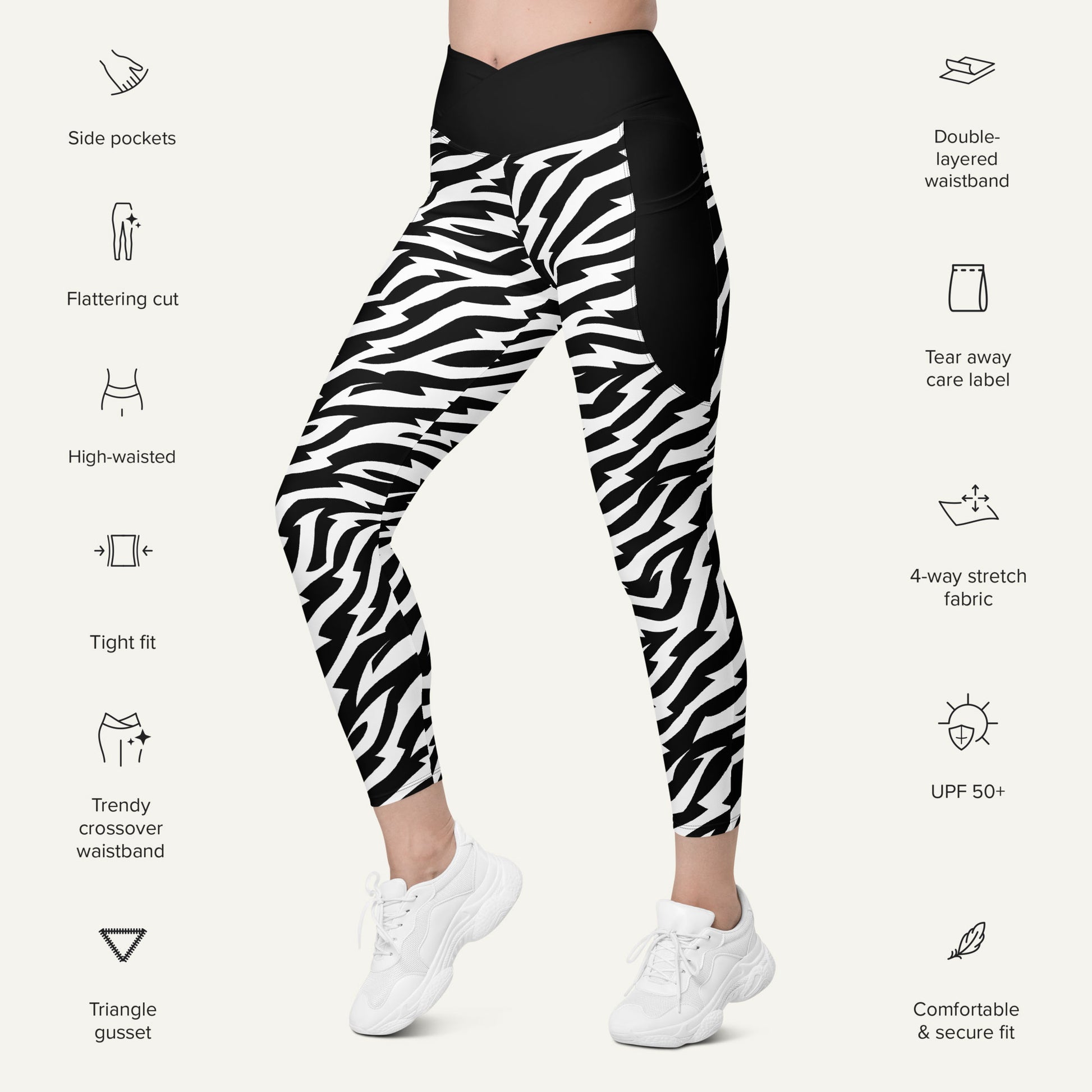 Electric Zebra Crossover Pocket Leggings - Ministry of Sweat