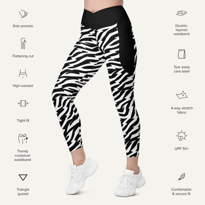 Electric Zebra Crossover Pocket Leggings - Ministry of Sweat