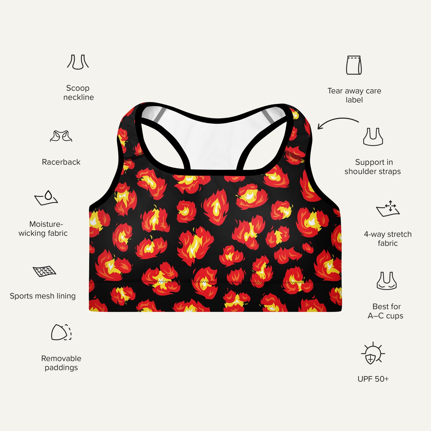Flaming Leopard Print Padded Sports Bra