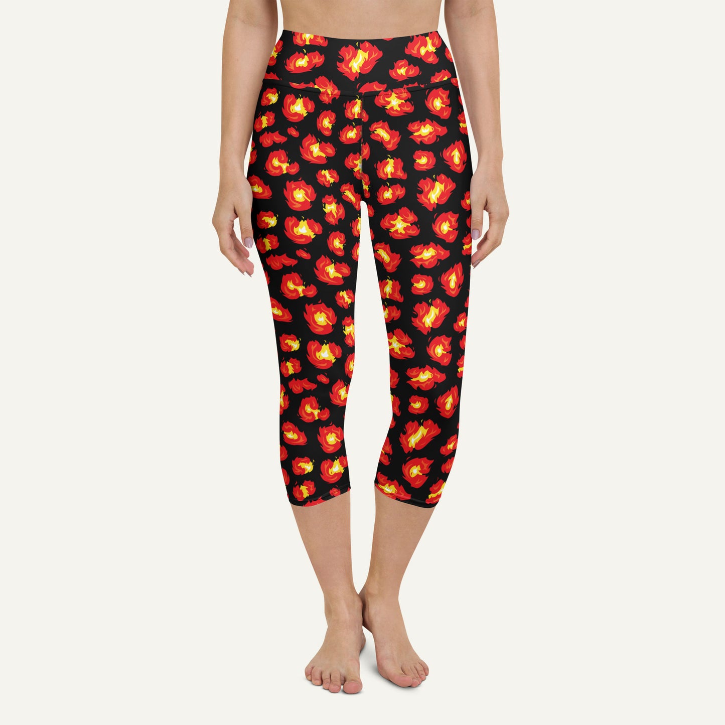Flaming Leopard Print High-Waisted Capri Leggings