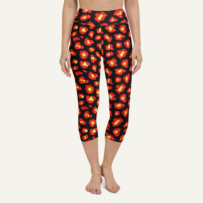 Flaming Leopard Print High-Waisted Capri Leggings