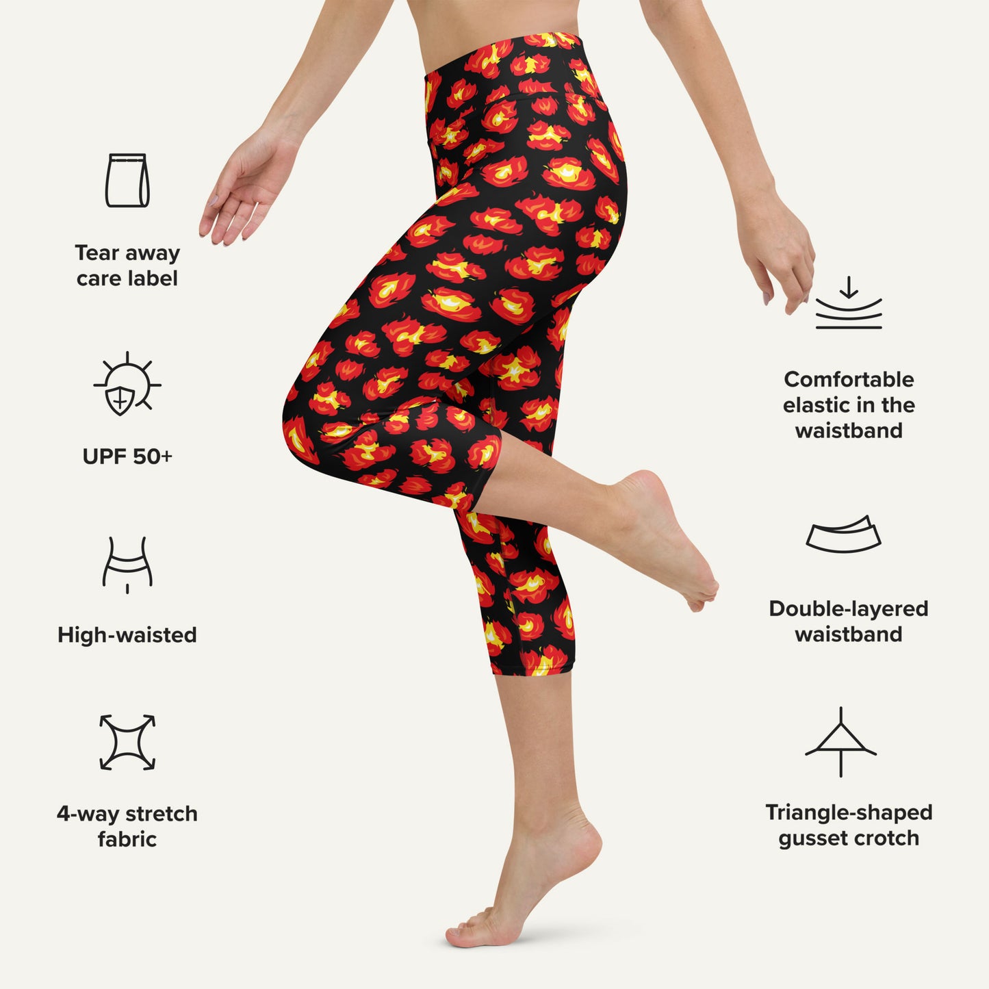 Flaming Leopard Print High-Waisted Capri Leggings