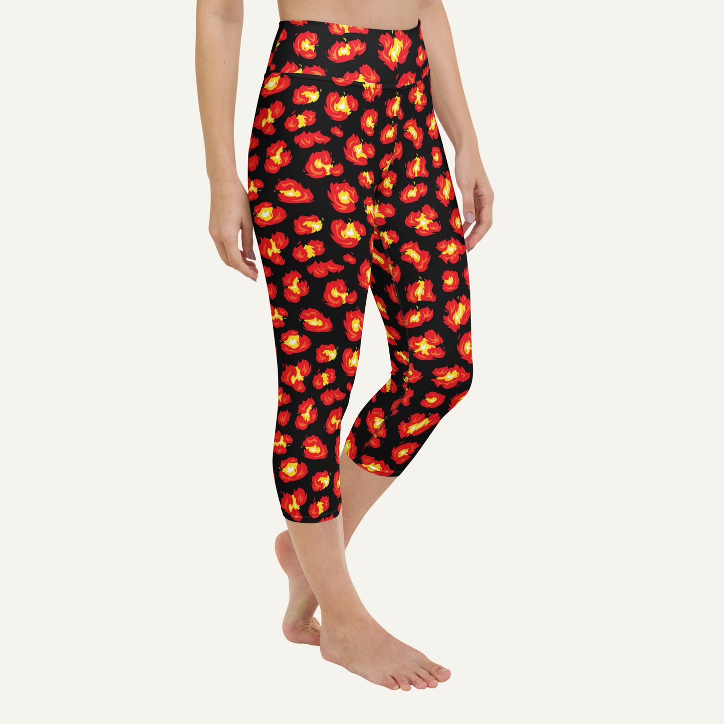 Flaming Leopard Print High-Waisted Capri Leggings