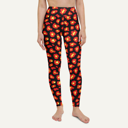 Flaming Leopard Print High-Waisted Leggings