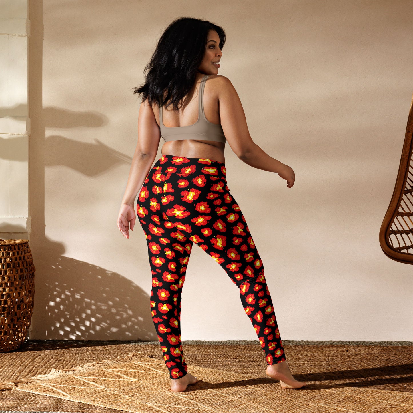 Flaming Leopard Print High-Waisted Leggings