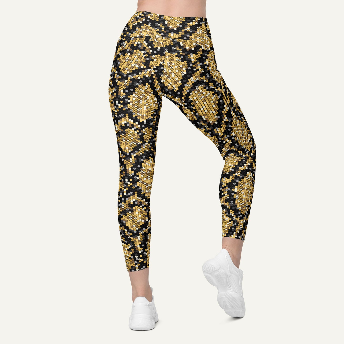 Gold Sequin Snakeskin Crossover Pocket Leggings