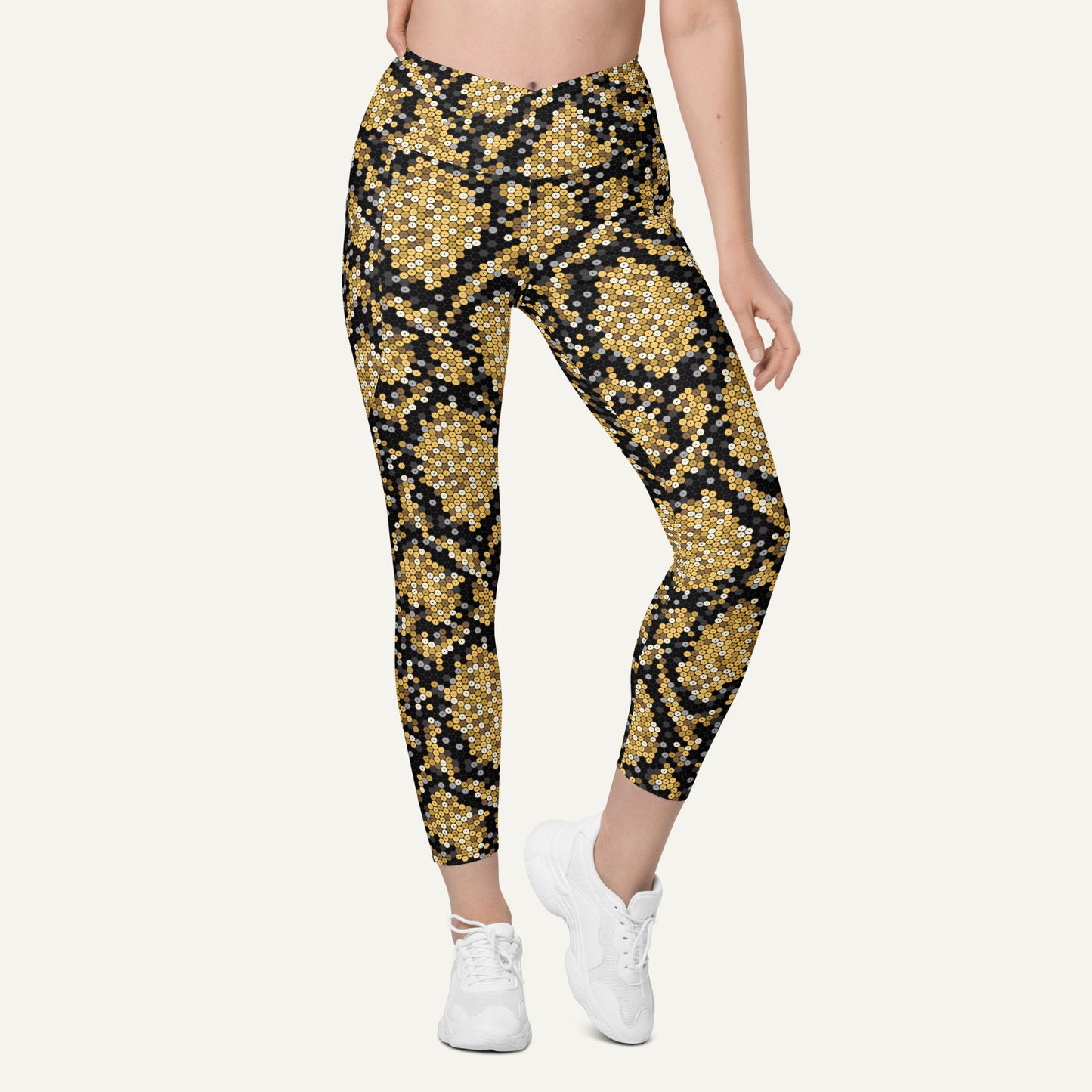 Gold Sequin Snakeskin Crossover Pocket Leggings