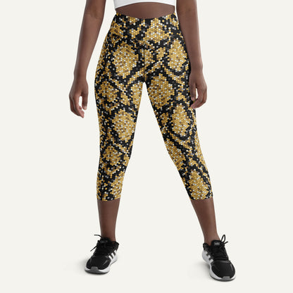 Gold Sequin Snakeskin High-Waisted Capri Leggings