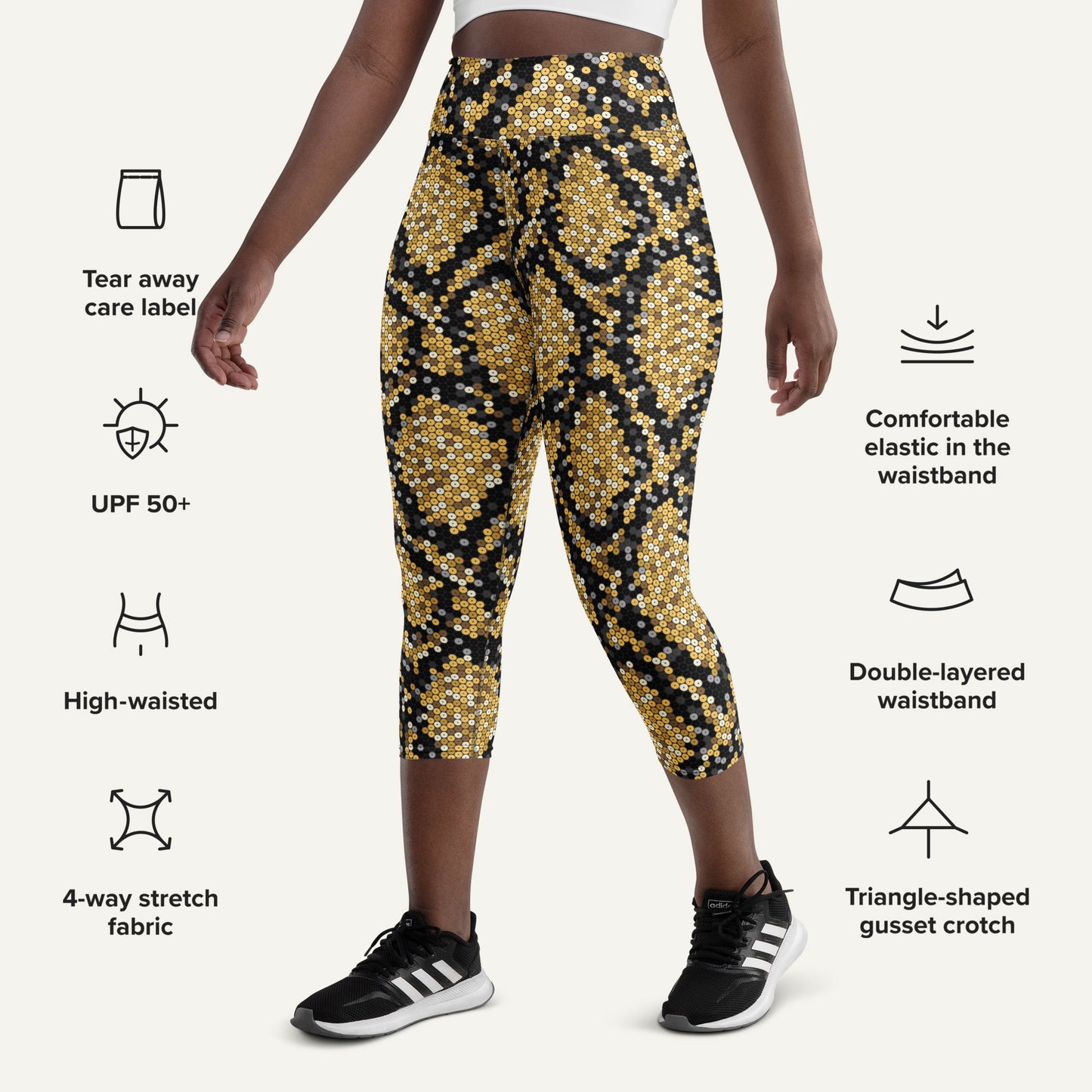 Gold Sequin Snakeskin High-Waisted Capri Leggings