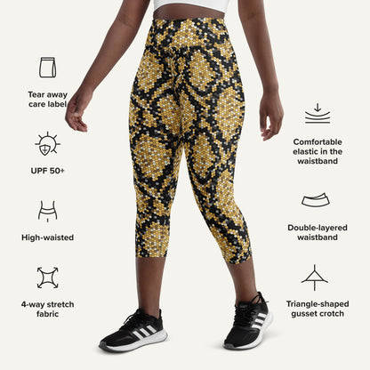 Gold Sequin Snakeskin High-Waisted Capri Leggings