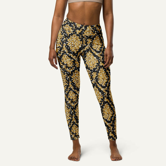 Gold Sequin Snakeskin High-Waisted Leggings