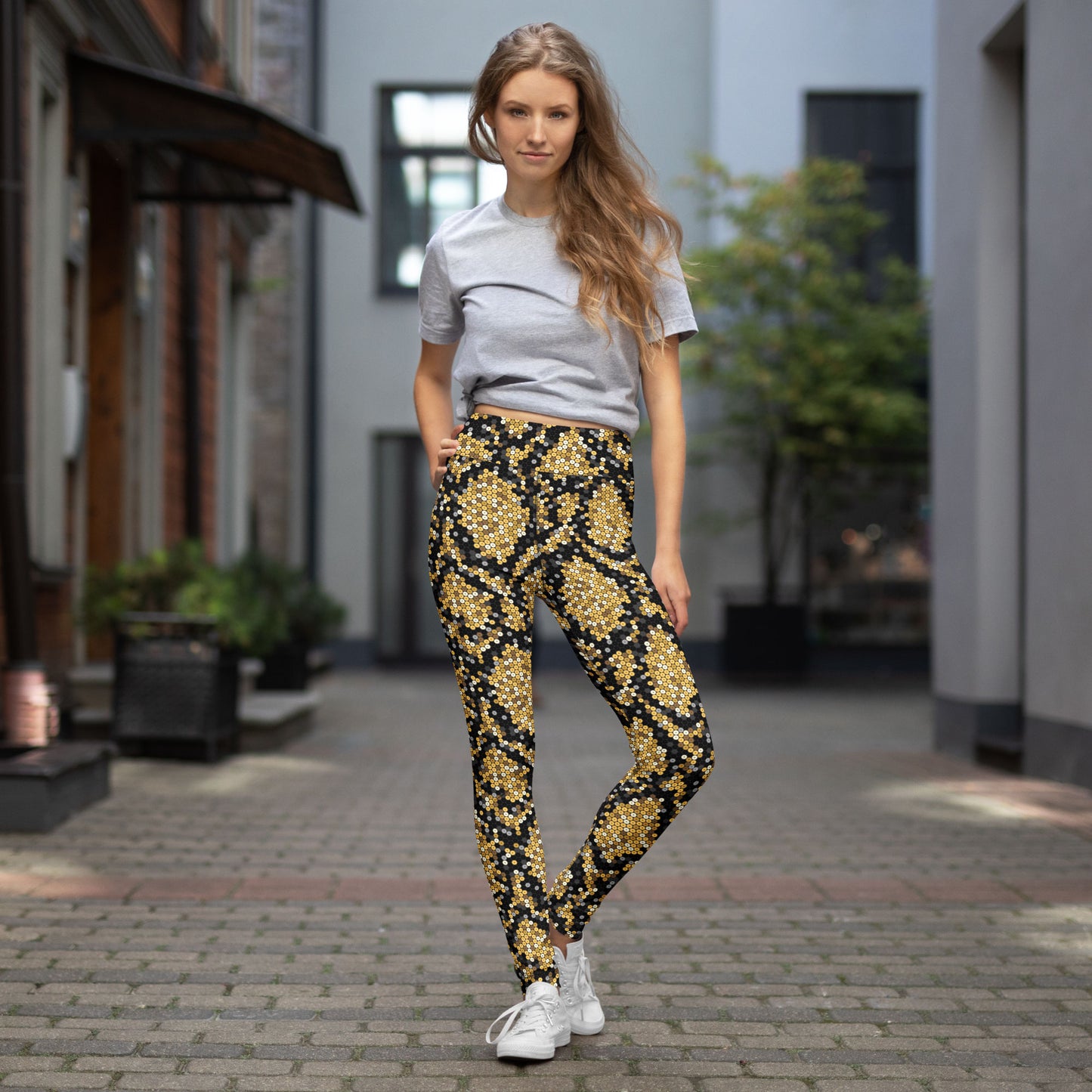 Gold Sequin Snakeskin High-Waisted Leggings