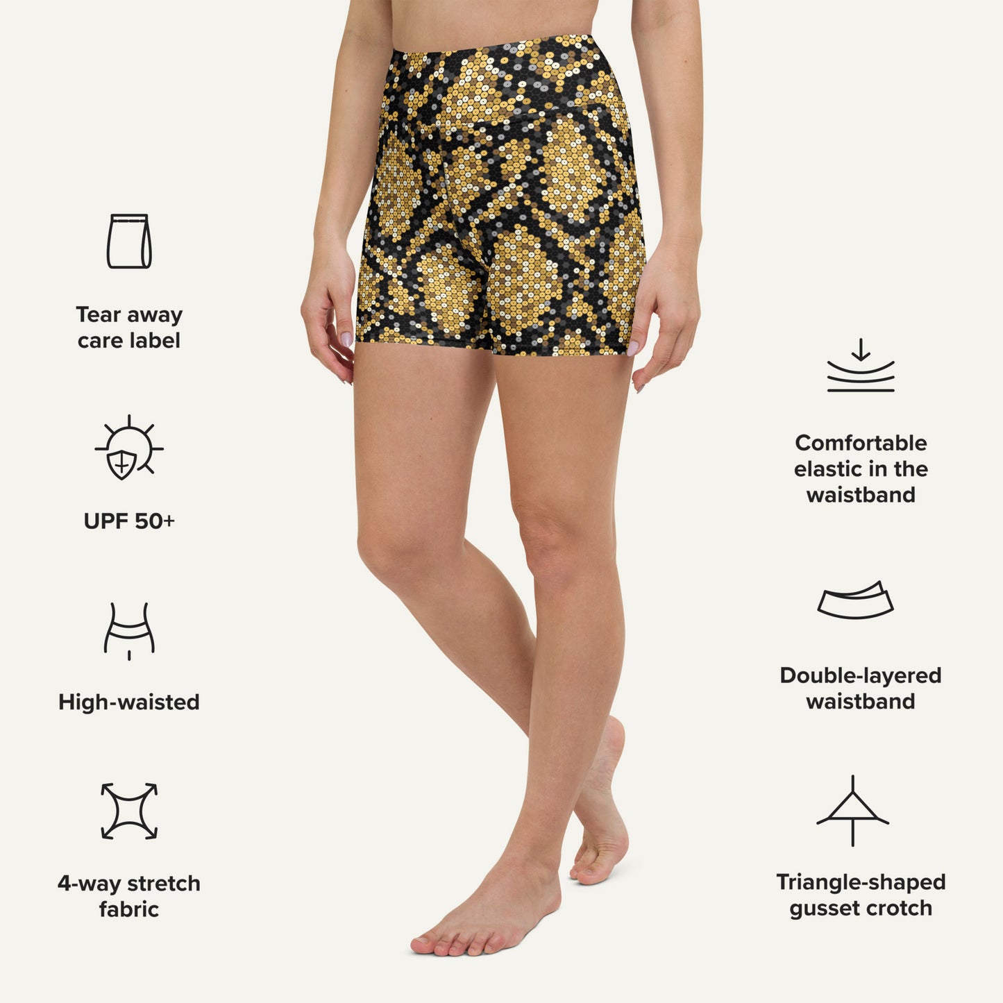 Gold Sequin Snakeskin High-Waisted Shorts