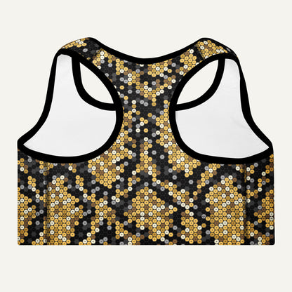 Gold Sequin Snakeskin Padded Sports Bra