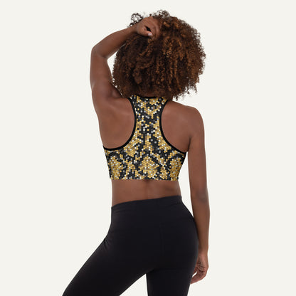 Gold Sequin Snakeskin Padded Sports Bra