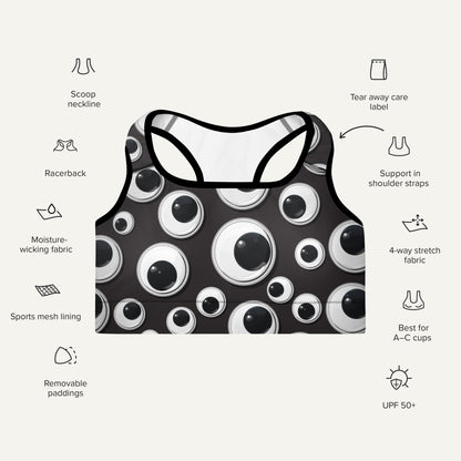 Googly Eyes Padded Sports Bra