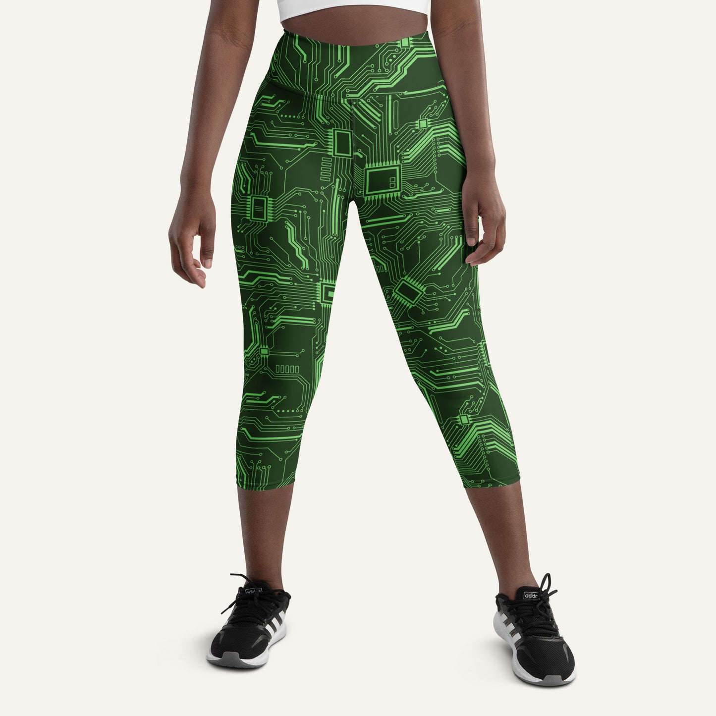 Green Circuit Board High-Waisted Capri Leggings