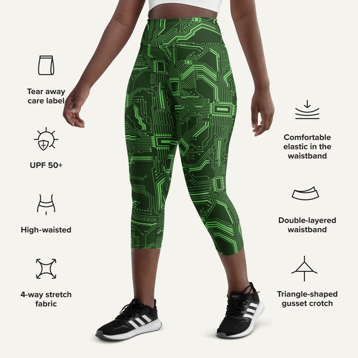Green Circuit Board High-Waisted Capri Leggings