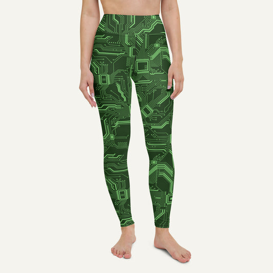 Green Circuit Board High-Waisted Leggings