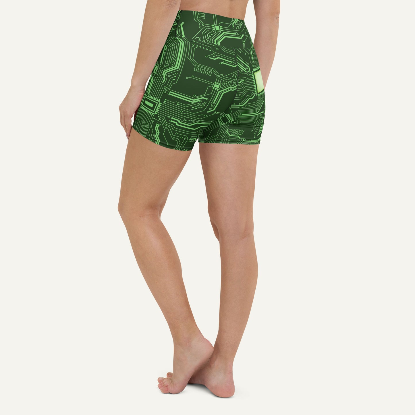 Green Circuit Board High-Waisted Shorts