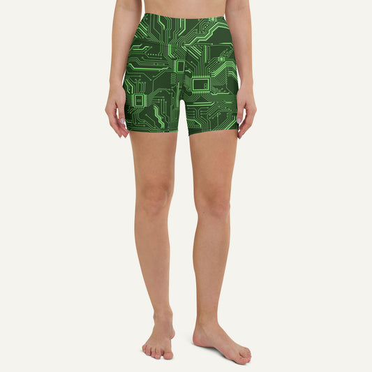 Green Circuit Board High-Waisted Shorts