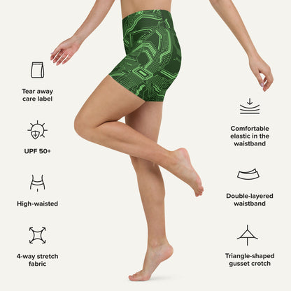 Green Circuit Board High-Waisted Shorts