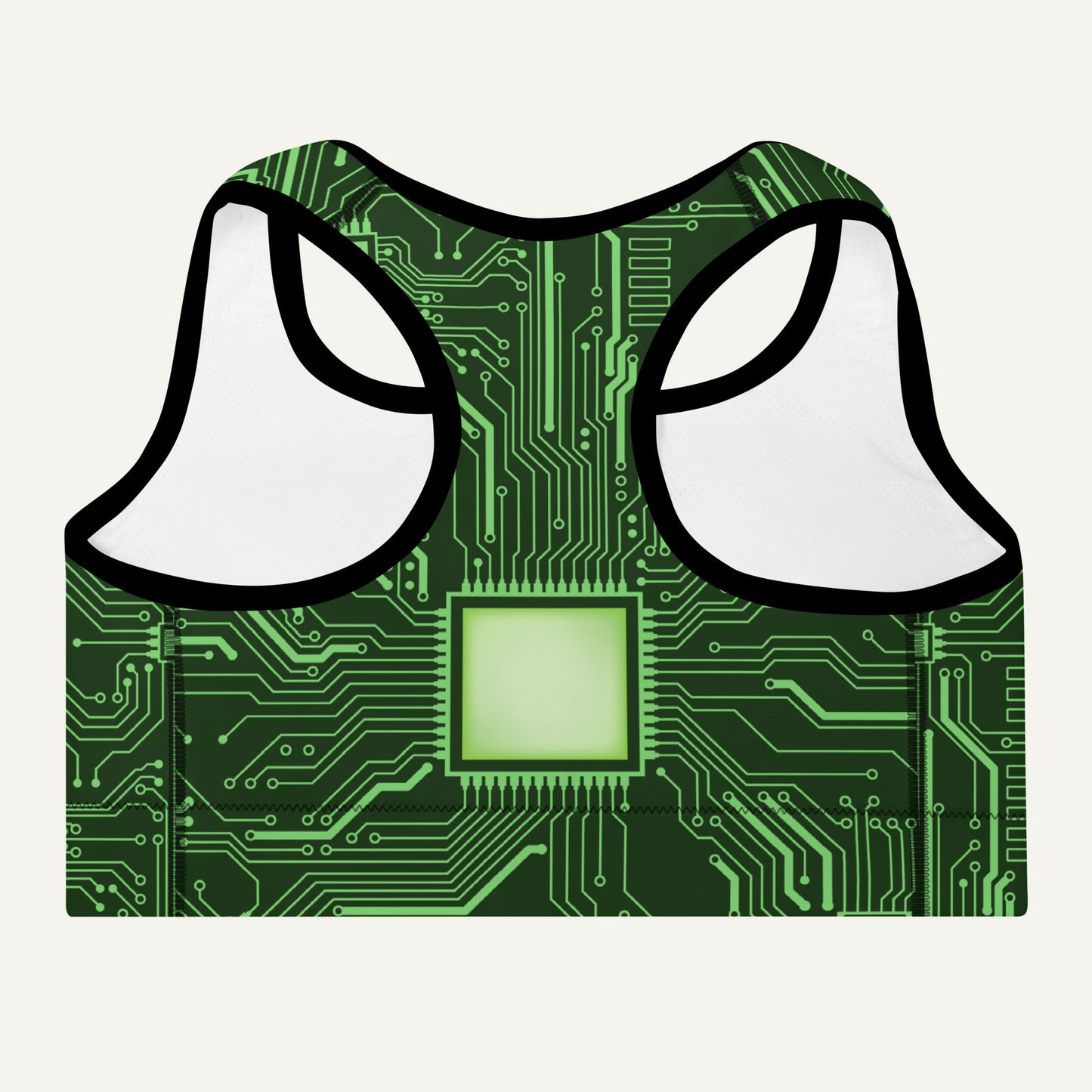 Green Circuit Board Padded Sports Bra