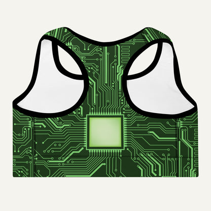 Green Circuit Board Padded Sports Bra