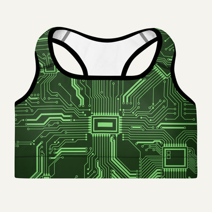 Green Circuit Board Padded Sports Bra