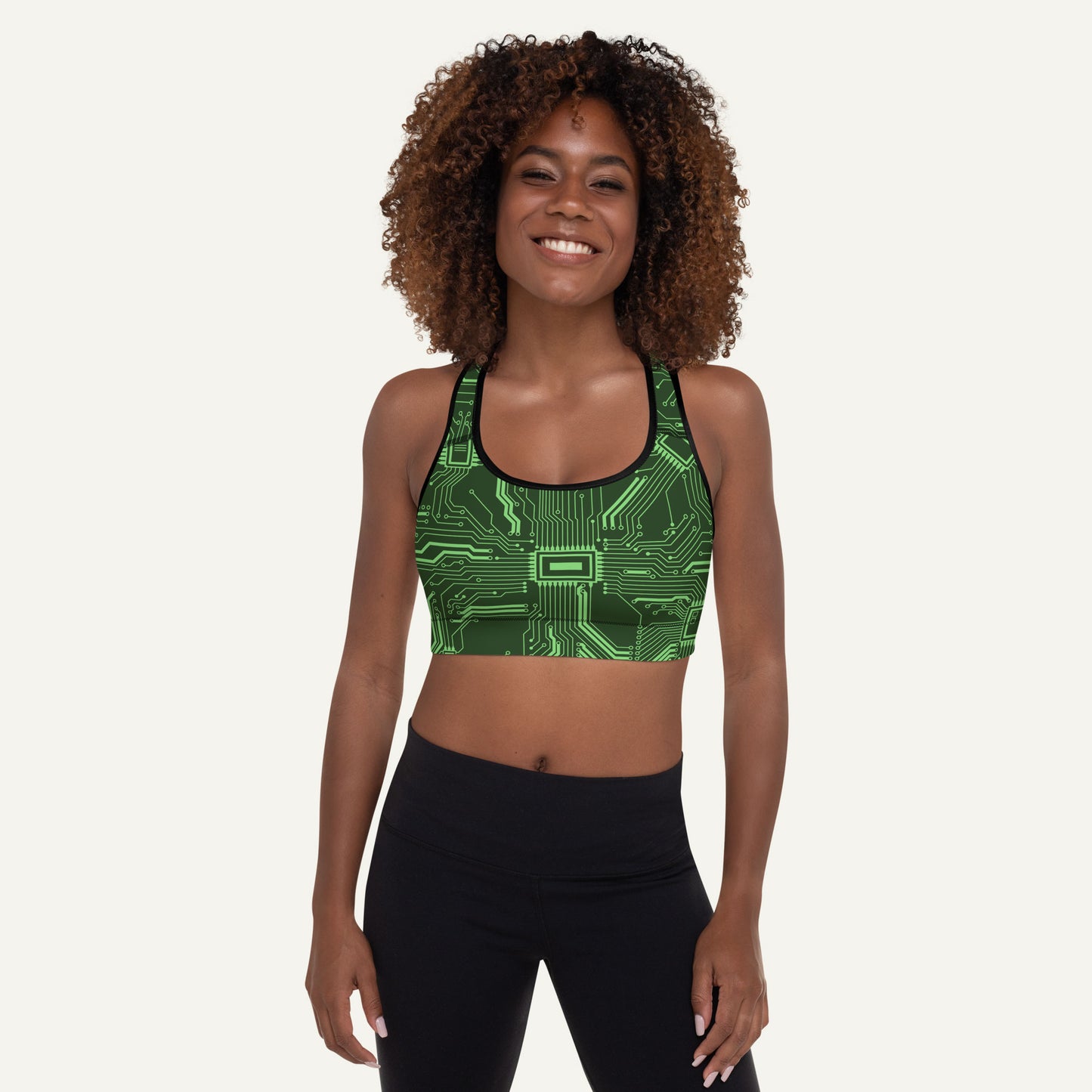 Green Circuit Board Padded Sports Bra