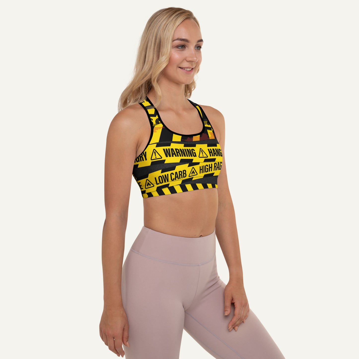 Hangry Warning Tape Padded Sports Bra