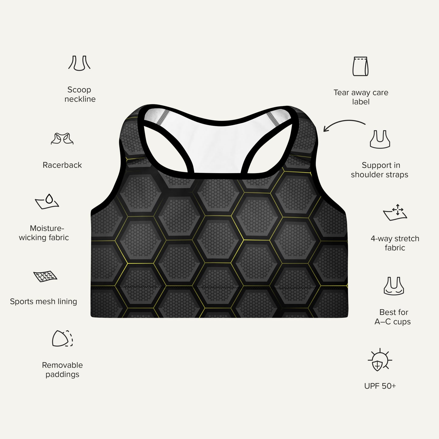 Honeycomb Hex Padded Sports Bra