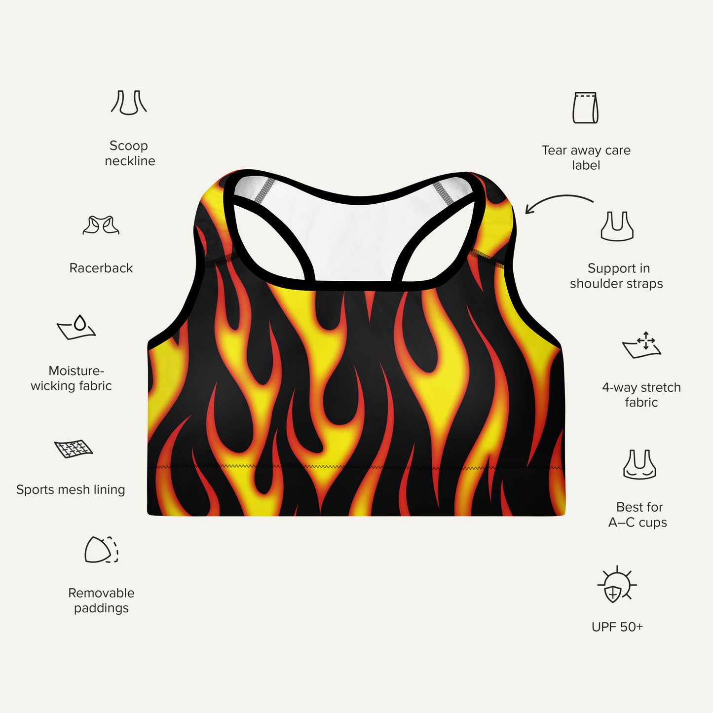 Hot Rod Flames Padded Sports Bra