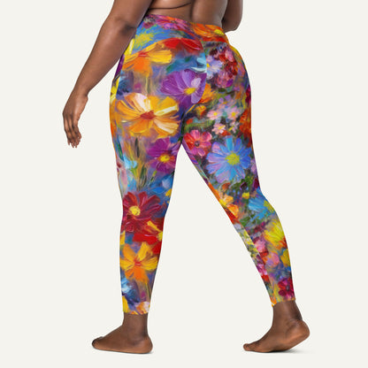 Impressionist Flowers Crossover Leggings With Pockets