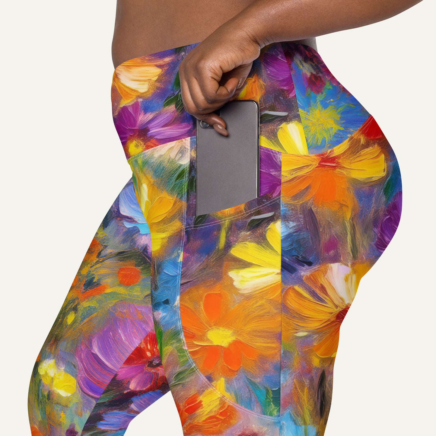 Impressionist Flowers Crossover Leggings With Pockets