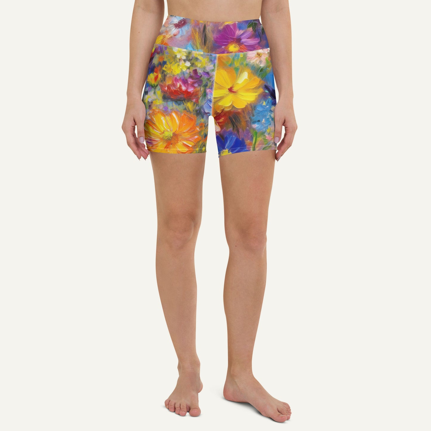 Impressionist Flowers High-Waisted Shorts