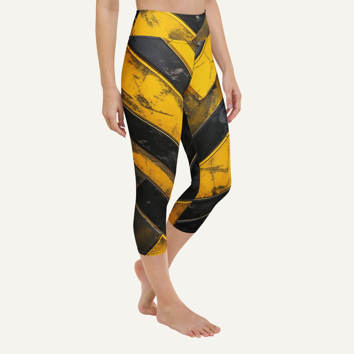 Industrial Warning High-Waisted Capri Leggings