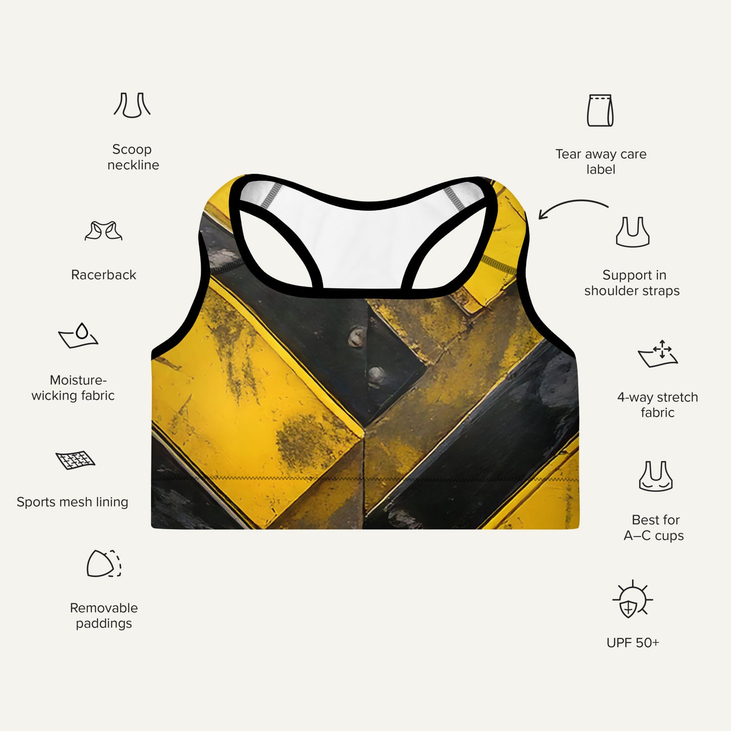 Industrial Warning Padded Sports Bra