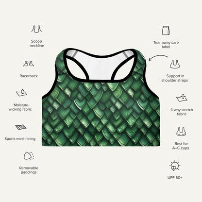 Jade Dragon Scales Padded Sports Bra