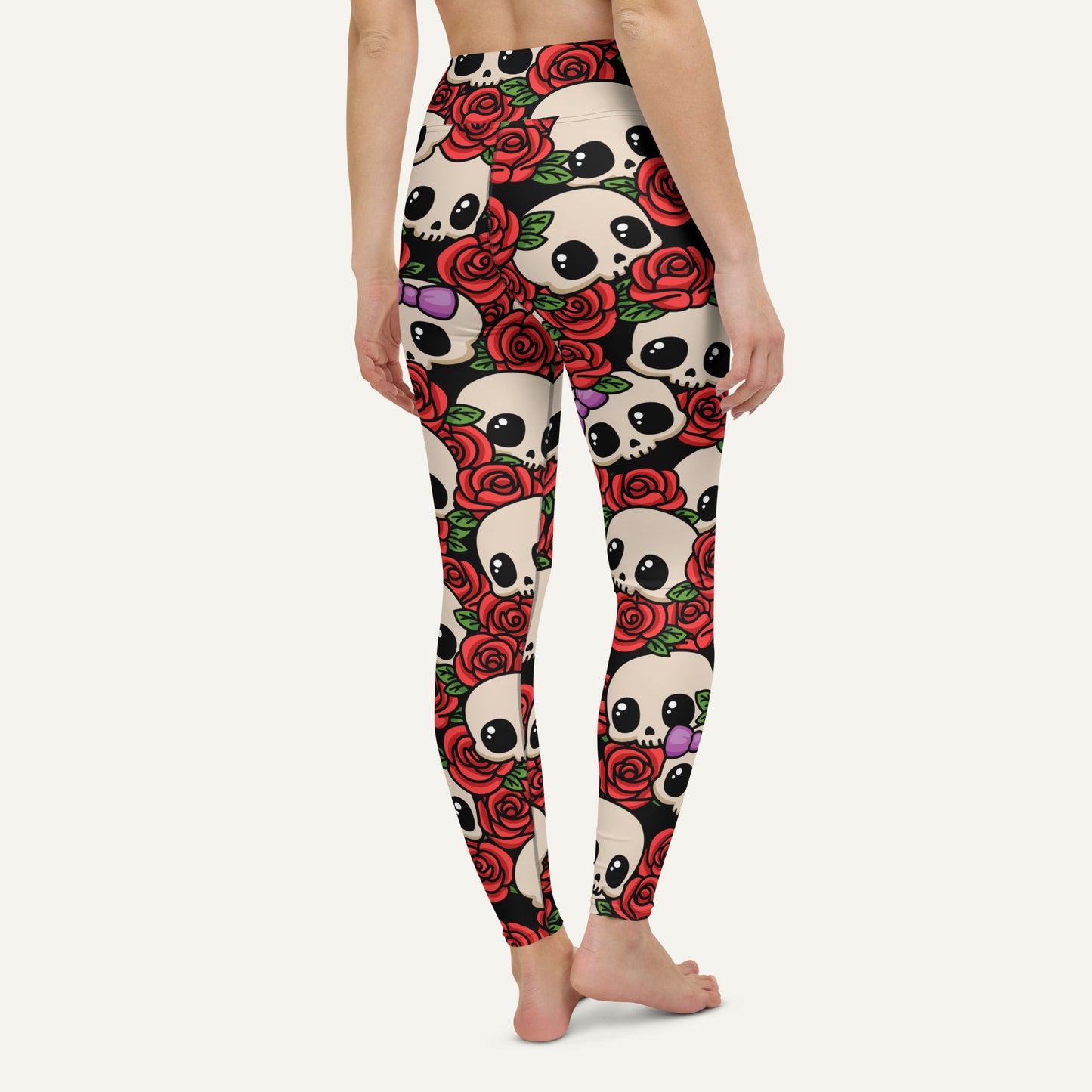 Kawaii Skulls And Roses High-Waisted Leggings