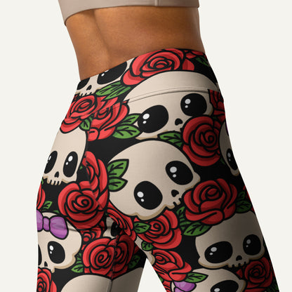 Kawaii Skulls And Roses High-Waisted Leggings