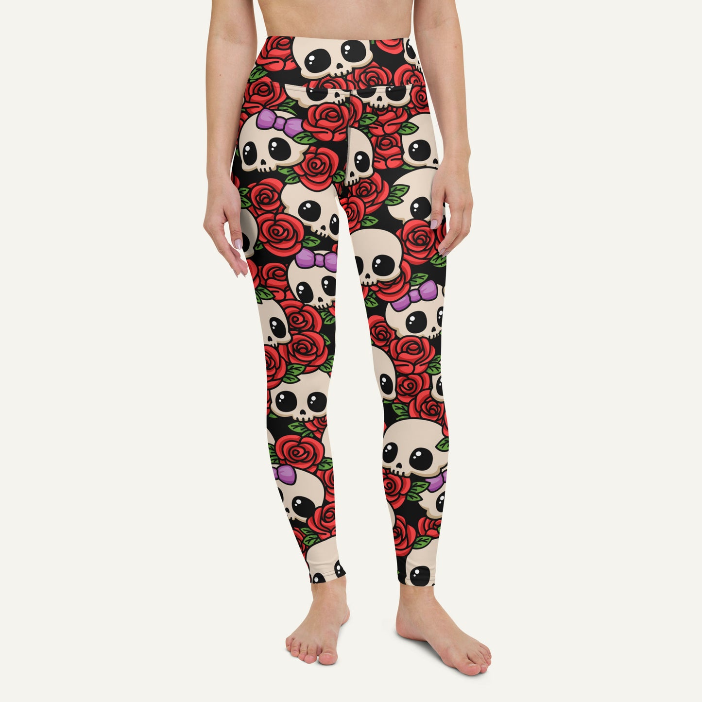 Kawaii Skulls And Roses High-Waisted Leggings