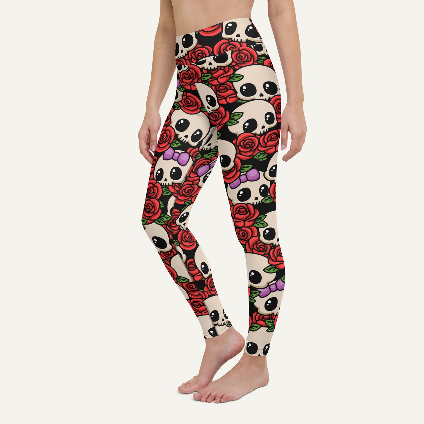 Kawaii Skulls And Roses High-Waisted Leggings