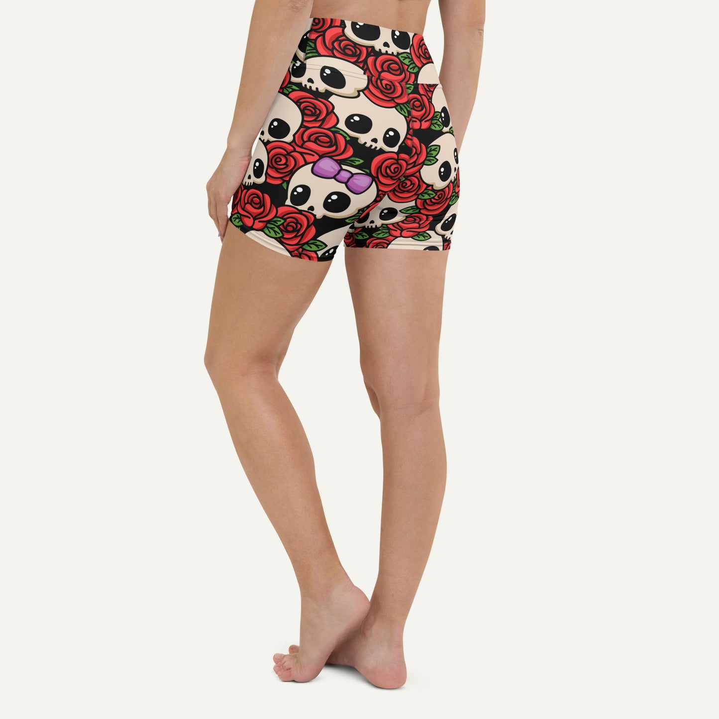 Kawaii Skulls And Roses High-Waisted Shorts