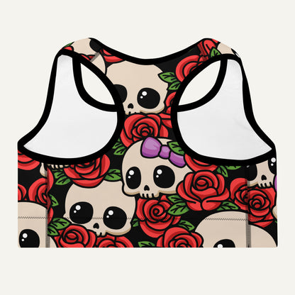 Kawaii Skulls And Roses Padded Sports Bra