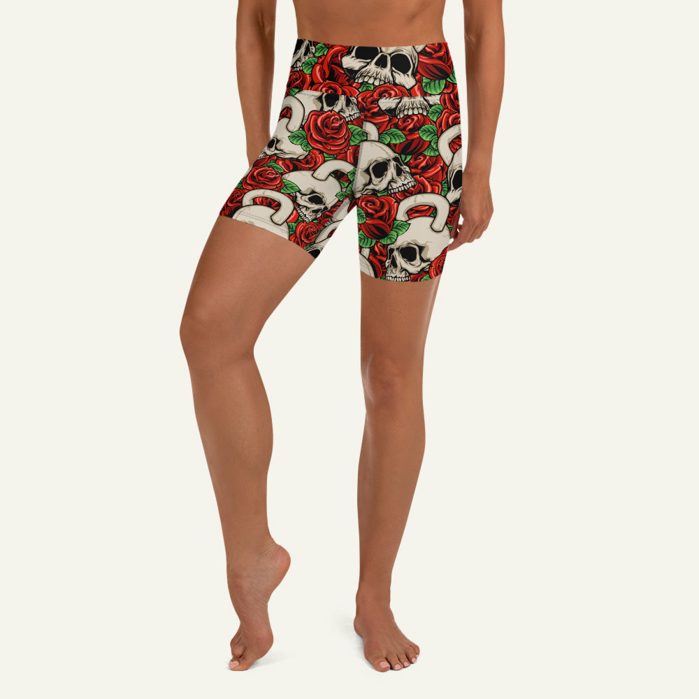 Kettlebell Skull And Roses High-Waisted Shorts