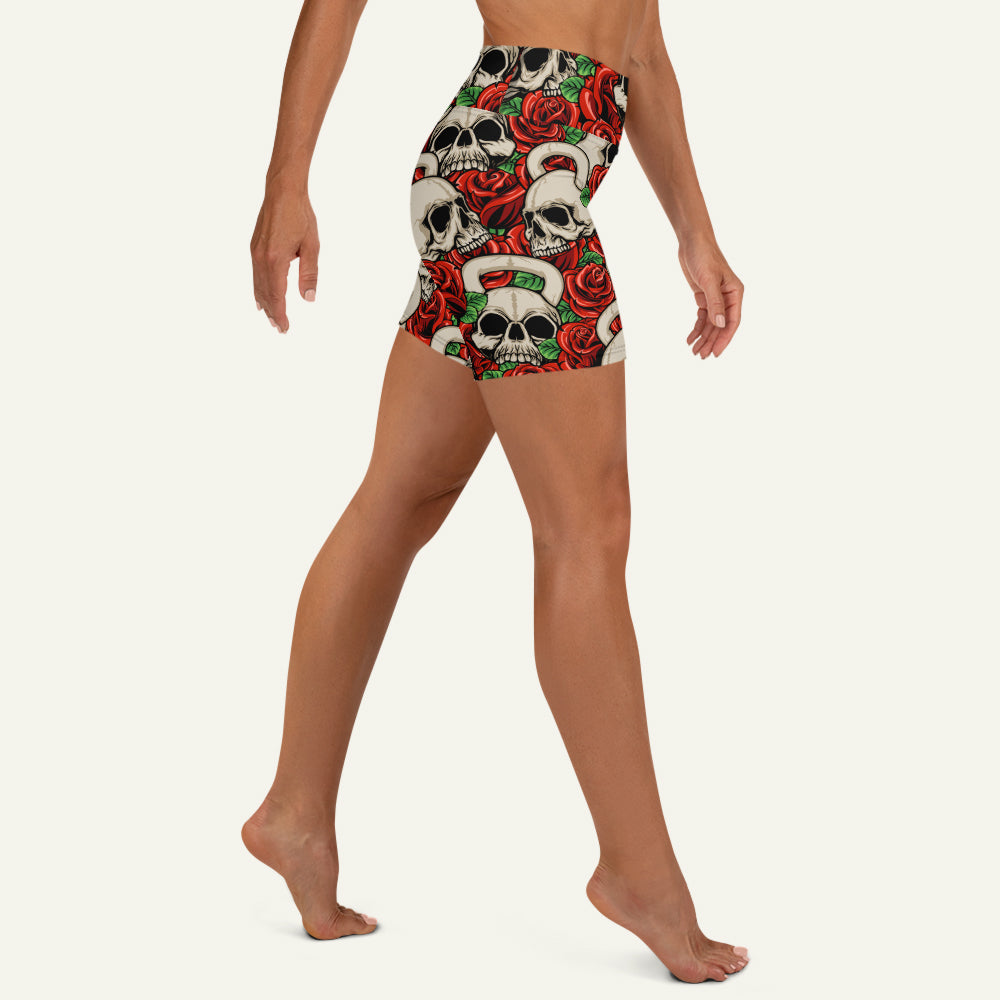 Kettlebell Skull And Roses High-Waisted Shorts