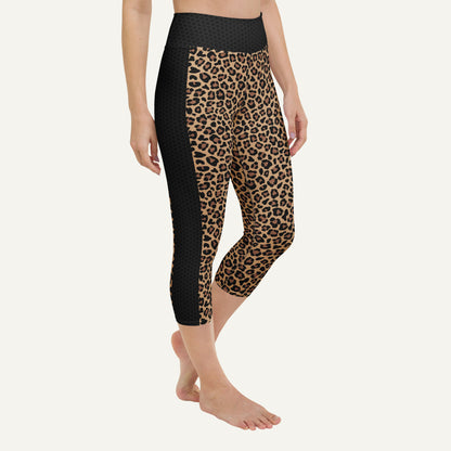 Leopard Print Side Stripe High-Waisted Capri Leggings